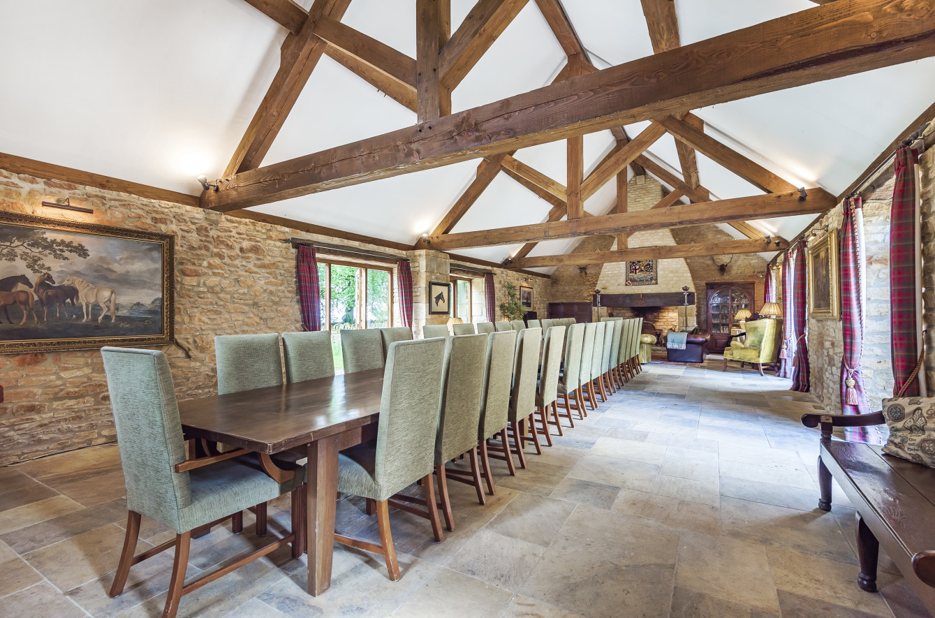 Laverton Hill Farm - dining for upto 30 guests in the converted barn