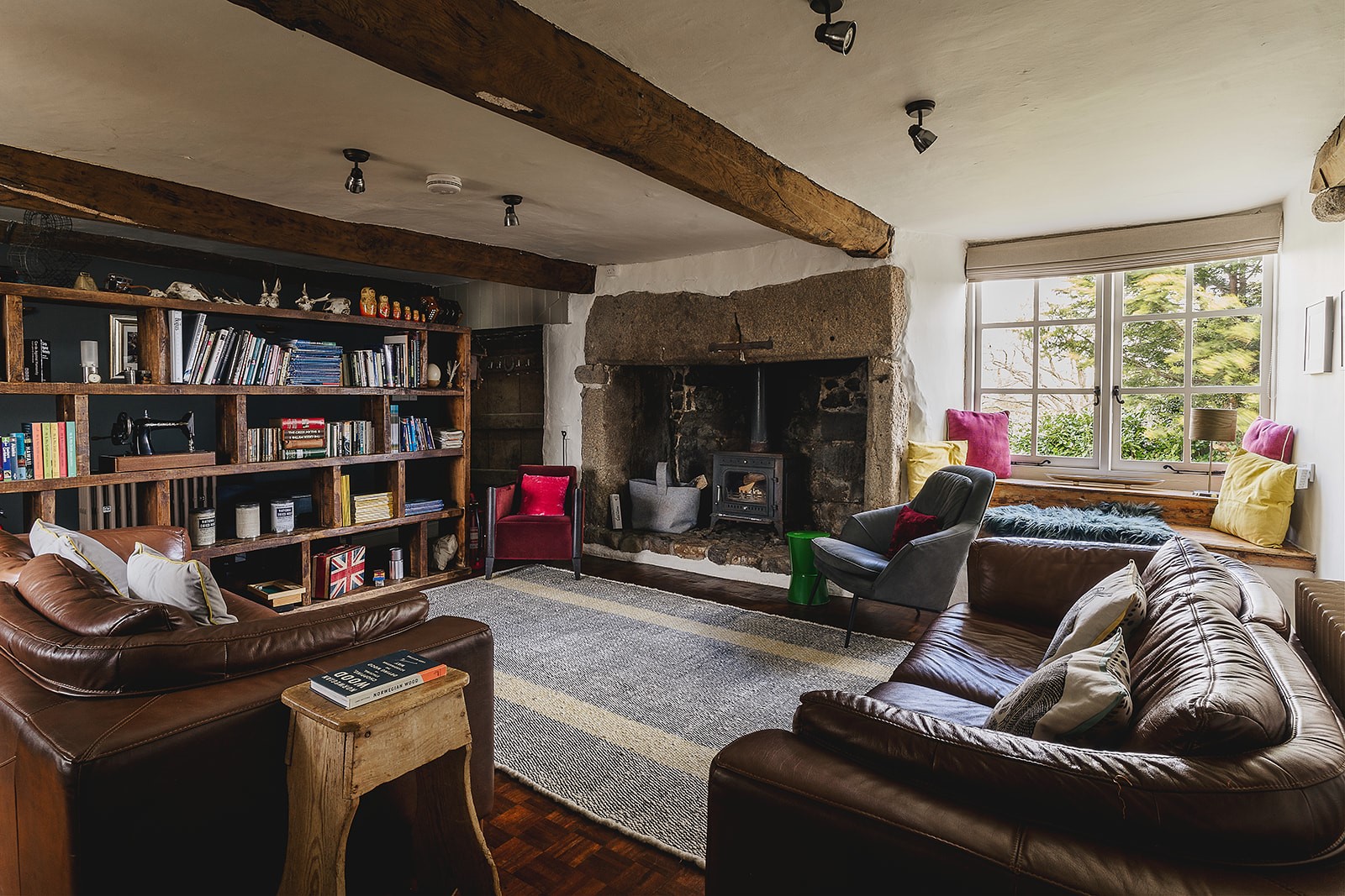 Weeke Barton – gorgeous inglenook fireplace with wood stove