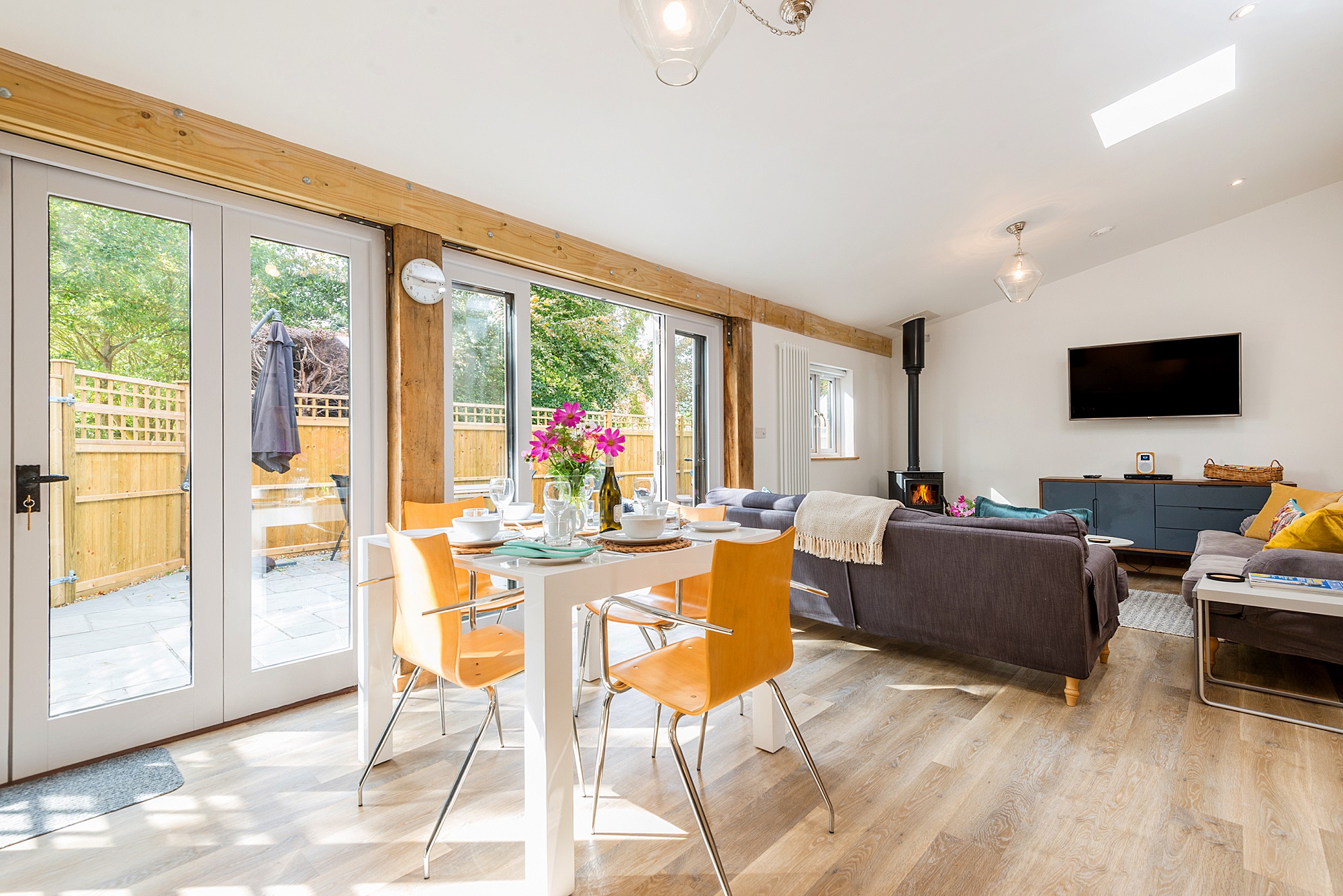 Bucks Farm - the Hayloft with huge doors and windows in the living area