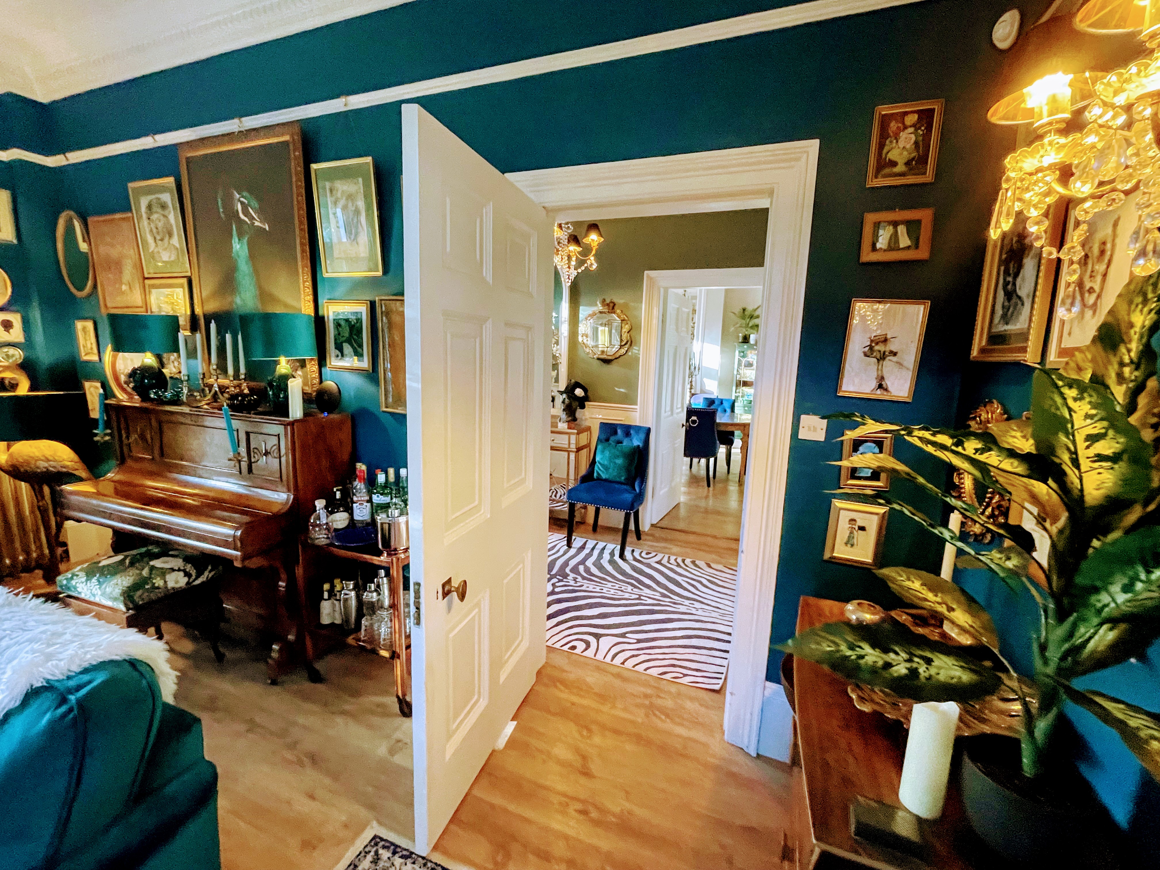 Bromsash House - piano and access to colourful hallway