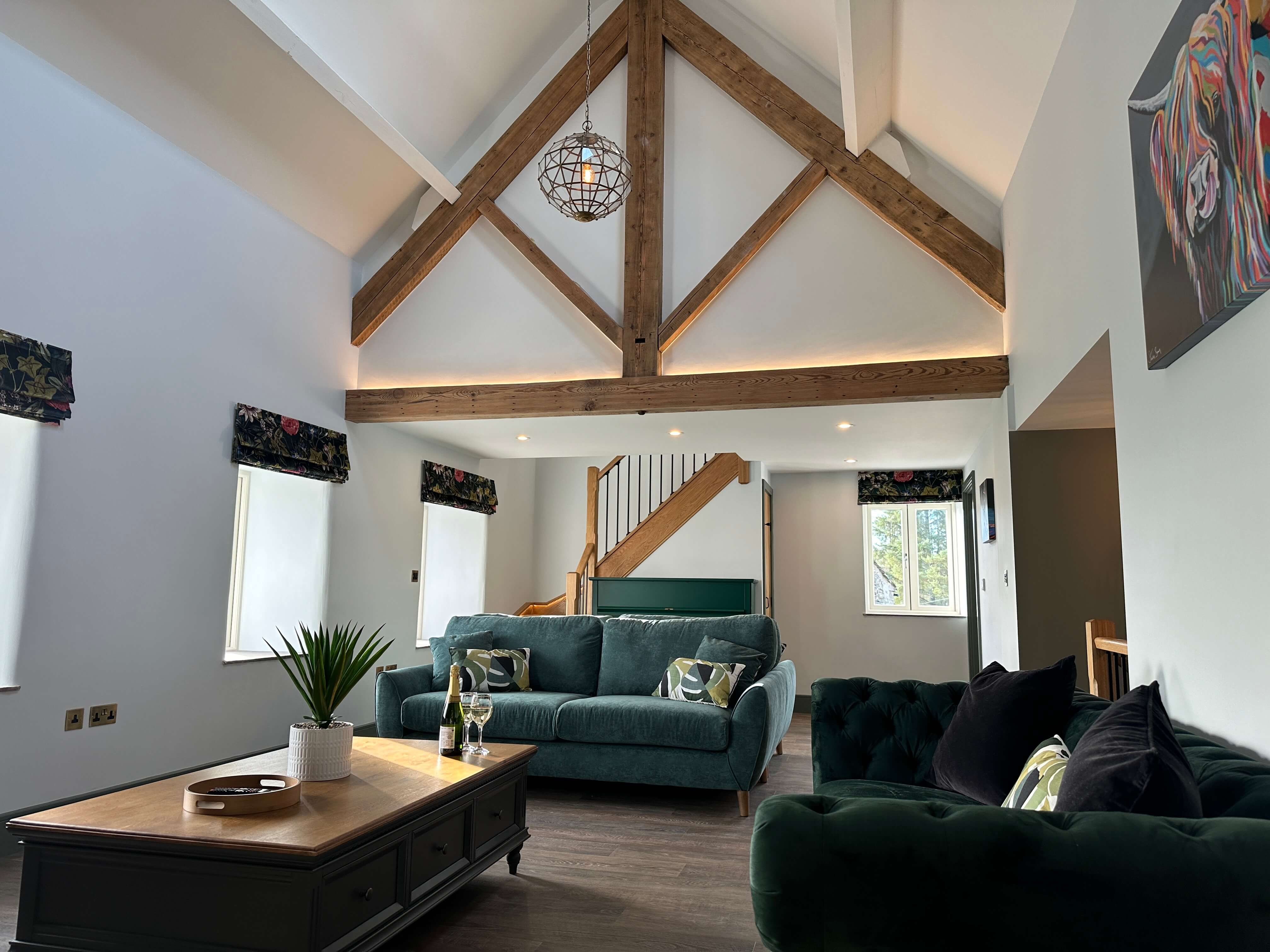 Moss Foot - gorgeous vaulted ceilings and beams in the lounge