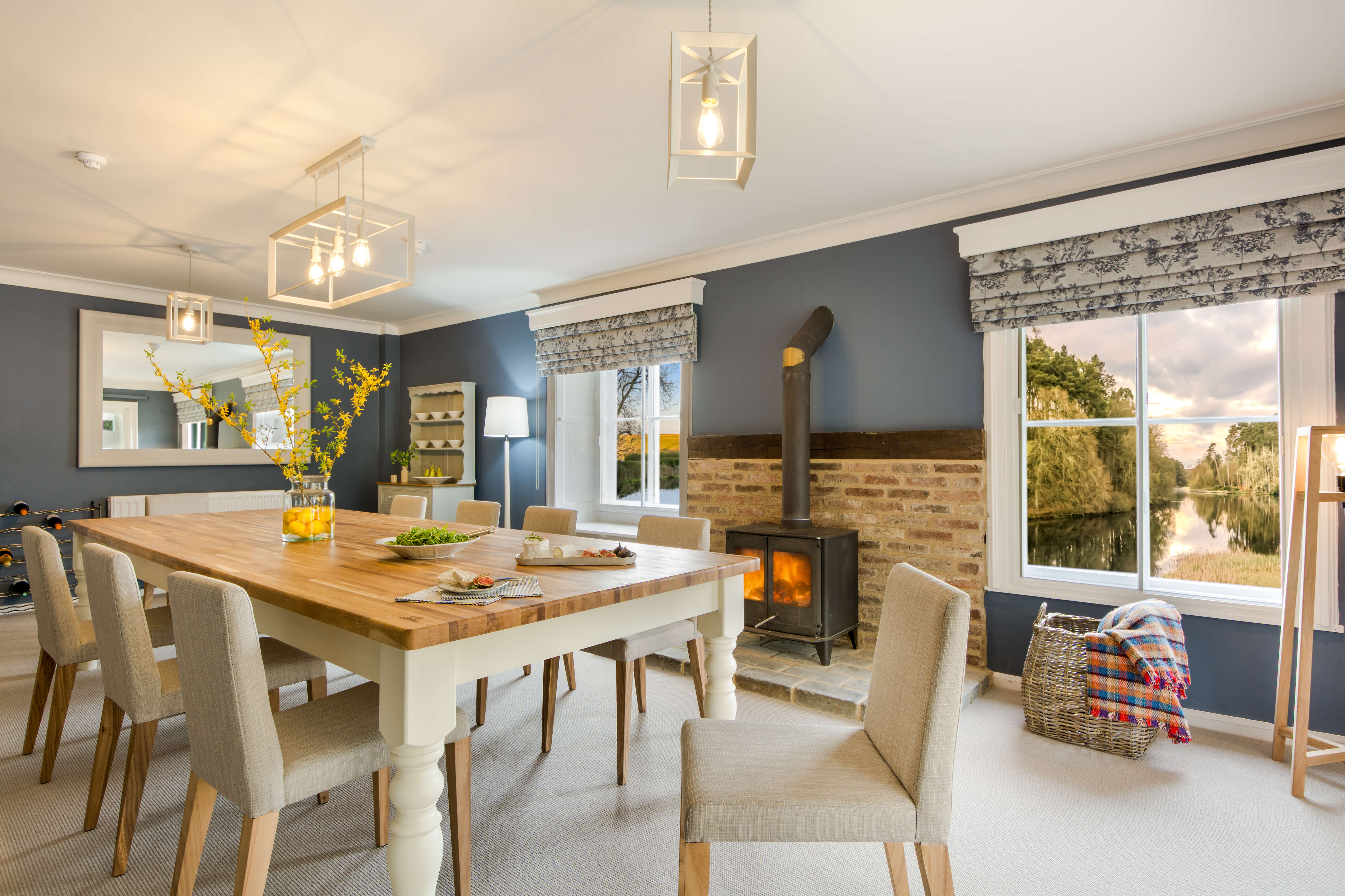 National Trust - Rothley Lakehouse - wood burner in the breakfast room
