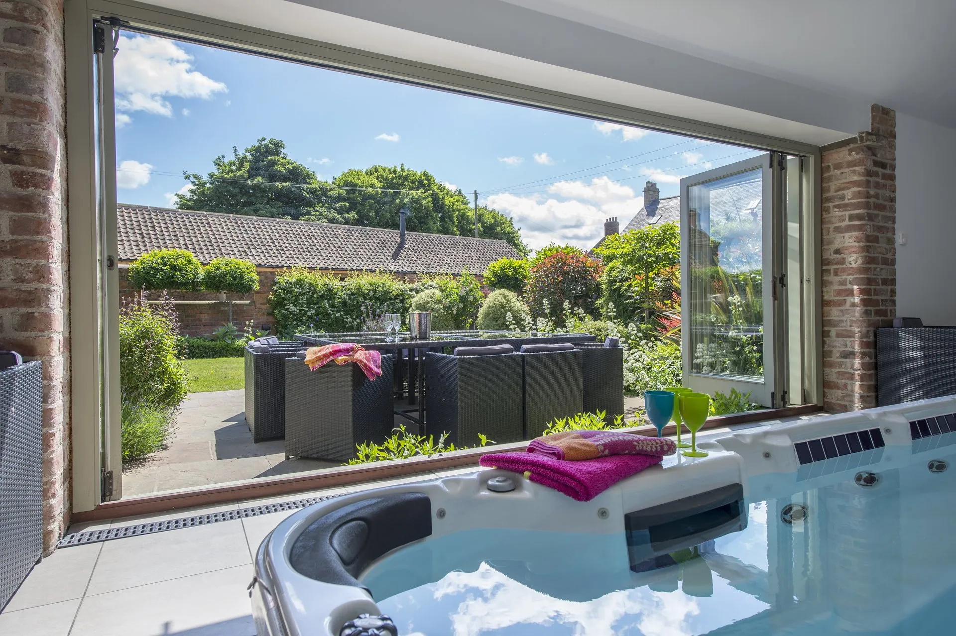 The Yard - swim spa looking out onto the private walled garden