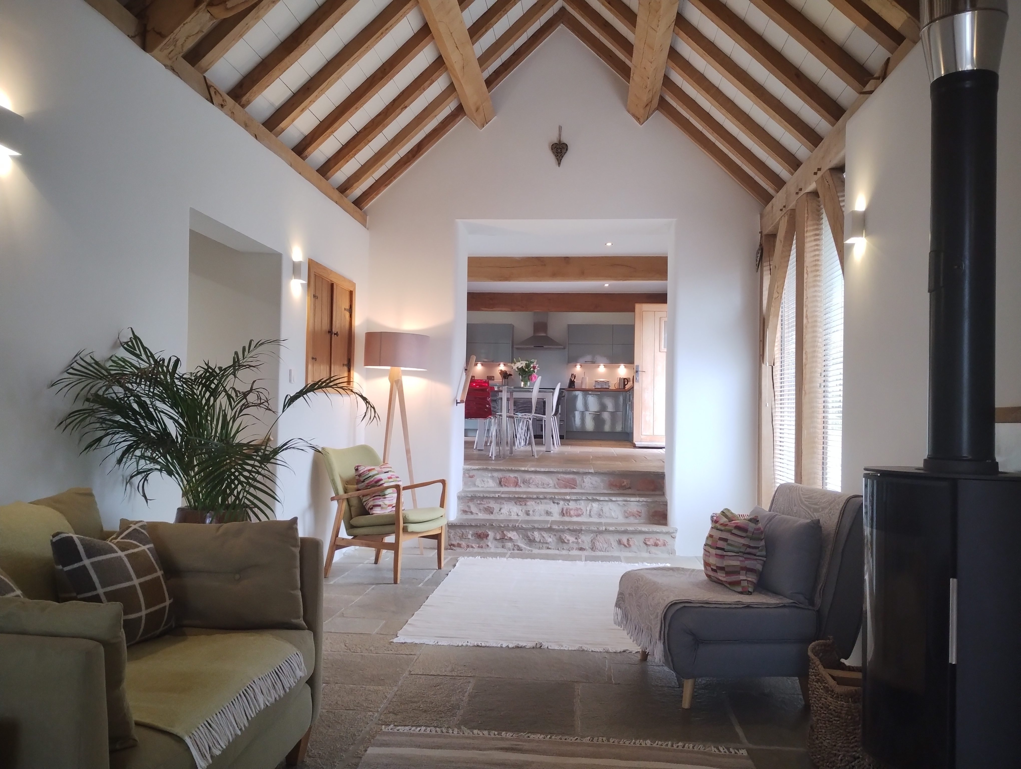 Oak Barn Somerset - steps down to the cosy lounge