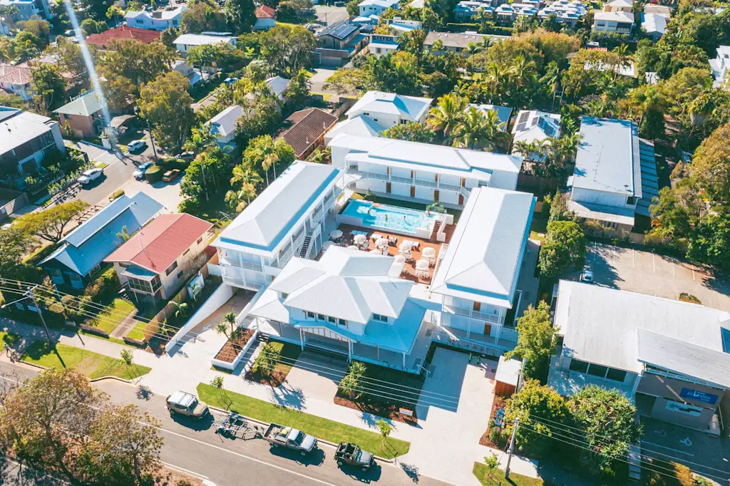 Bounce Noosa - from above showing central pool and accessible accommodation