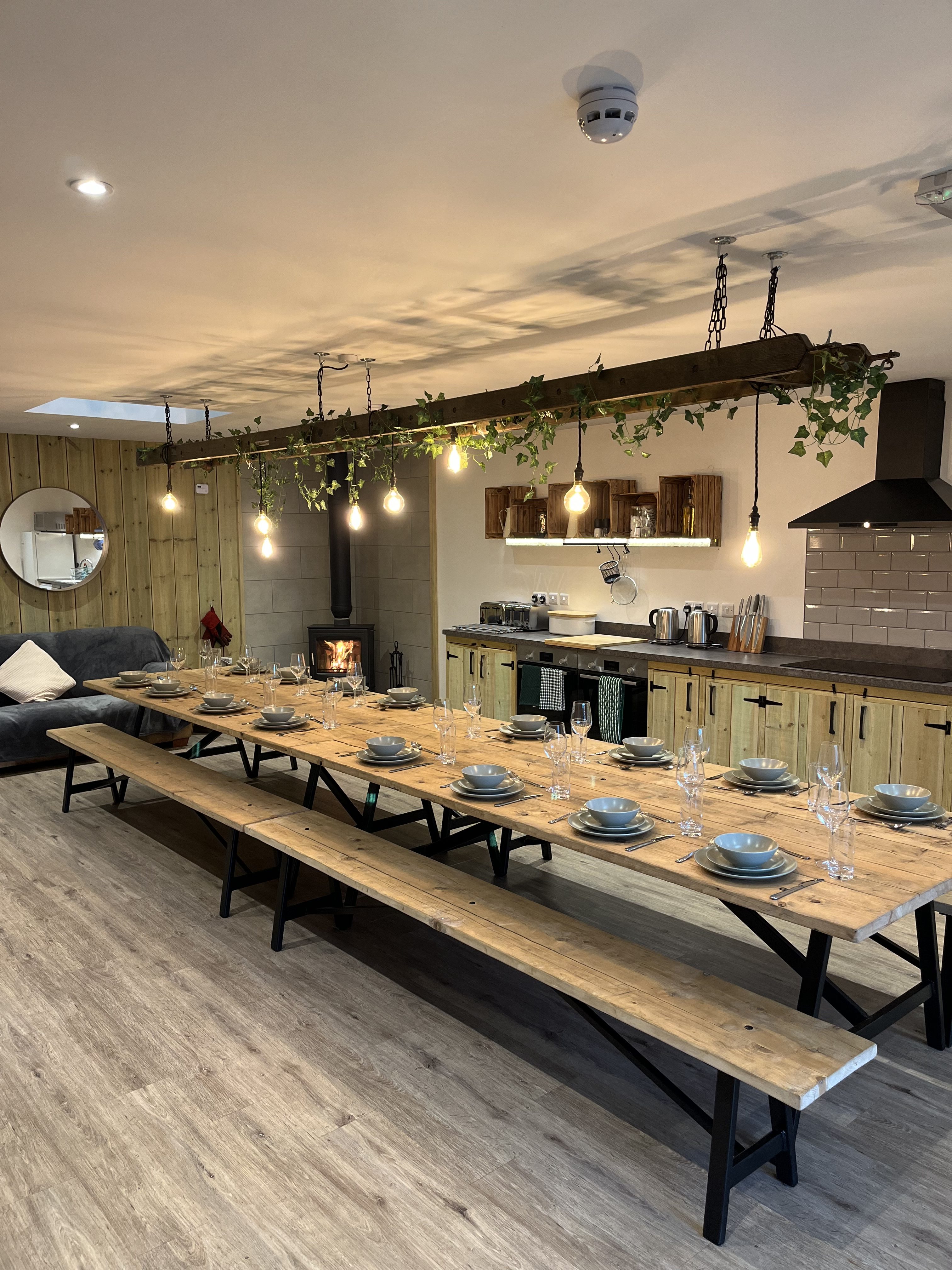 Farm Adventure Shropshire - dining together in The Sheep Baarn
