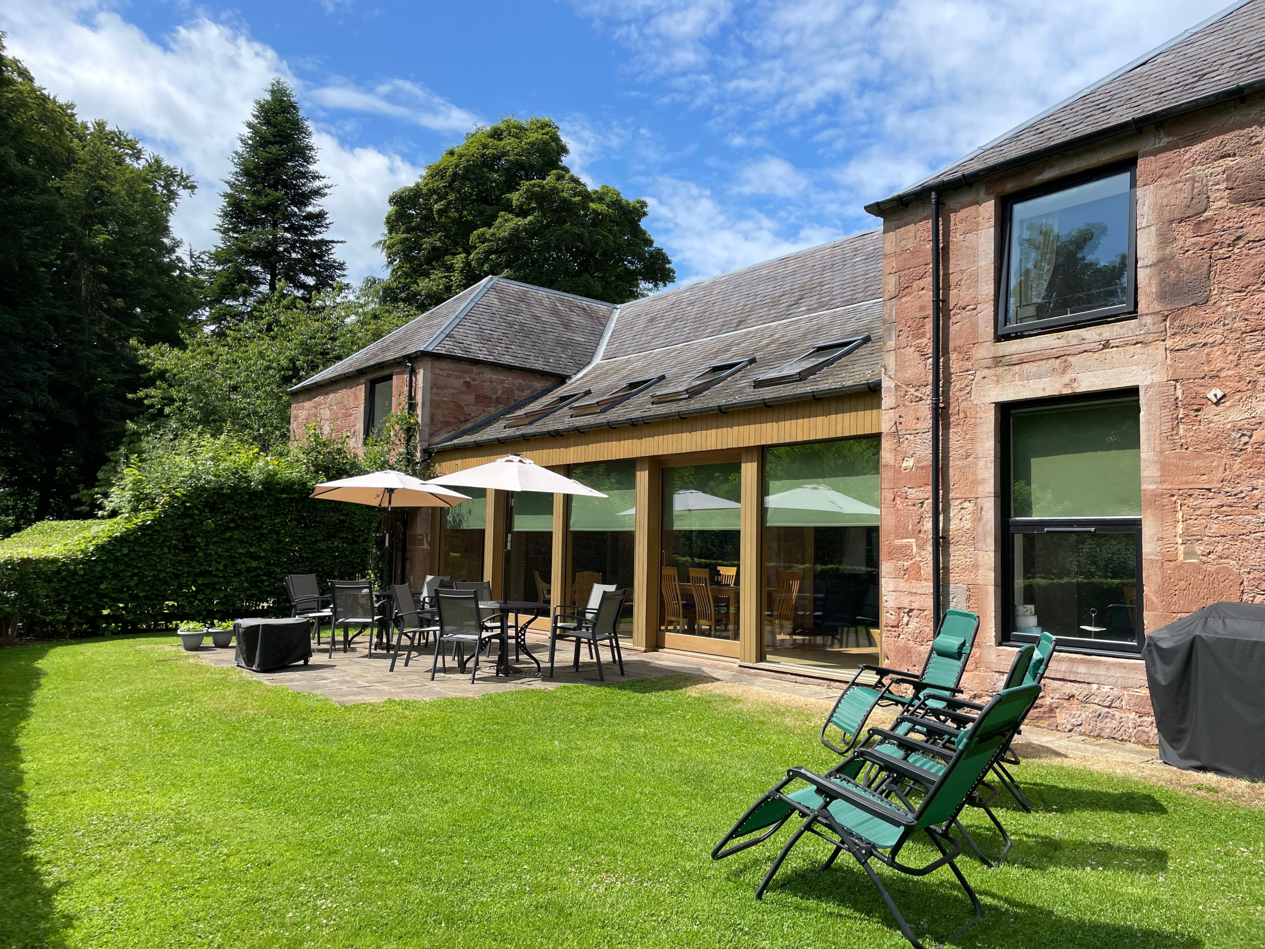 Kinblethmont Coach House and Stables - outside terrace from sun room