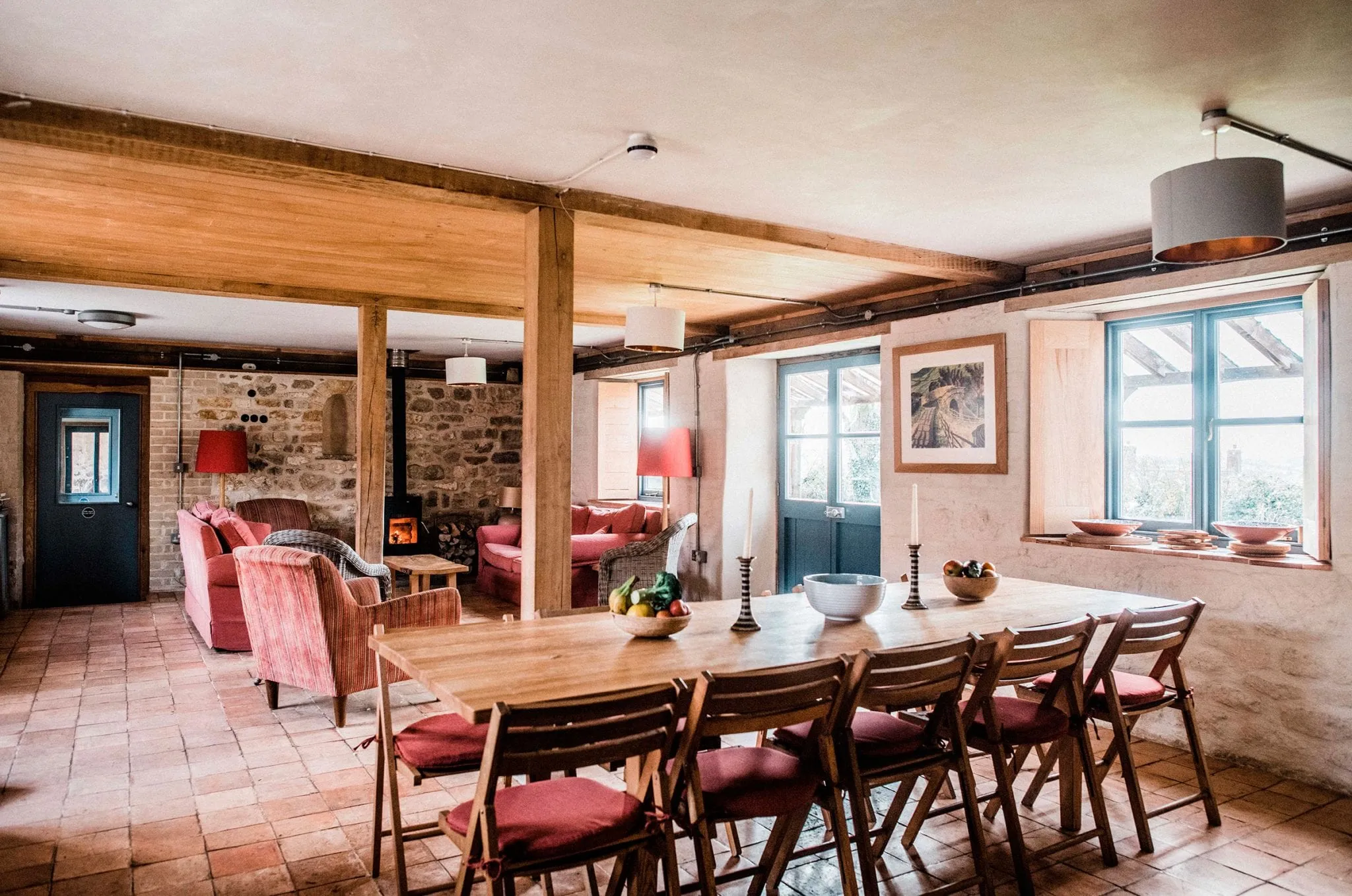 North Eggardon Carthouse - open plan lounge diner with cosy woodstove