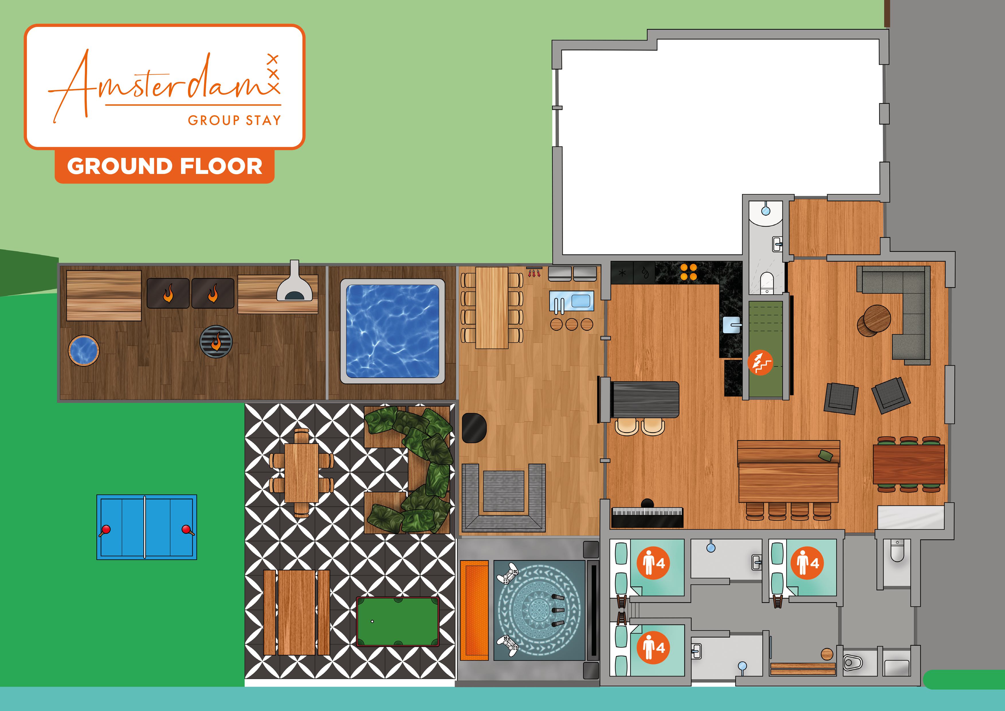 Amsterdam Group Stay - ground floor living and sleeps 12 bedroom