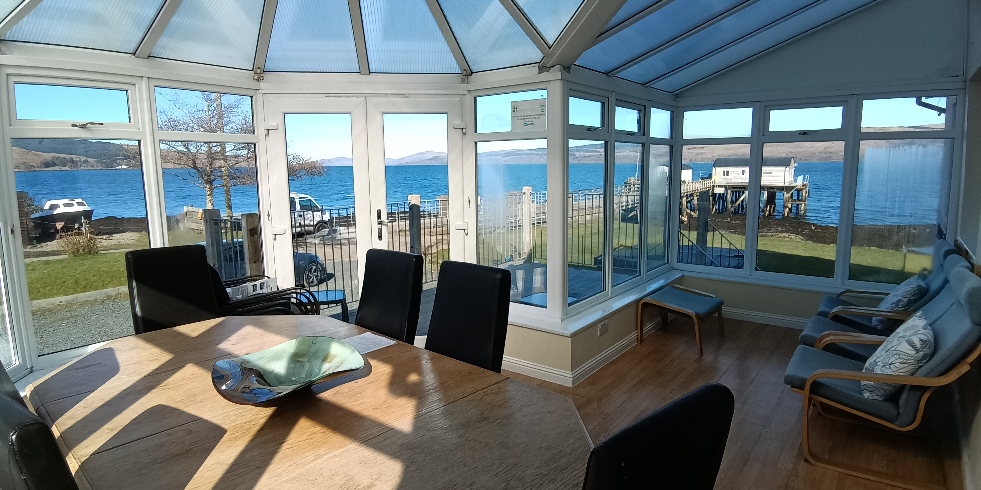 Salen Pier Holidays - light filled conservatory with stunning views