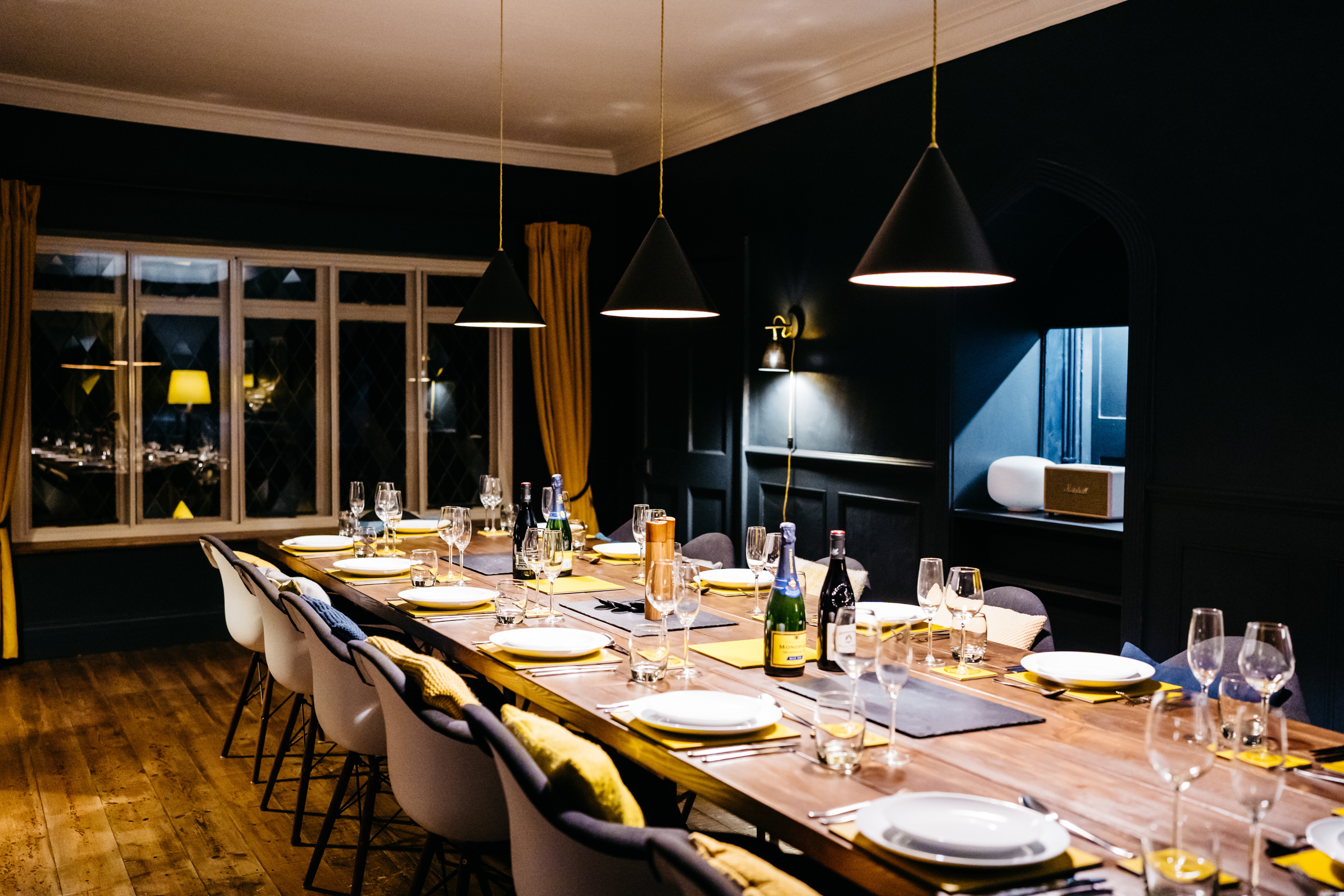 Trekenning House - inside dining for 16 with feature fireplace