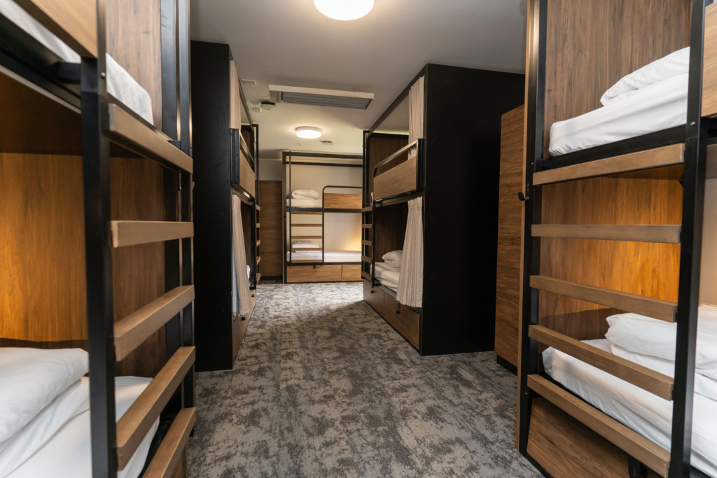 Haka House Franz Josef - large bunk room with privacy curtains