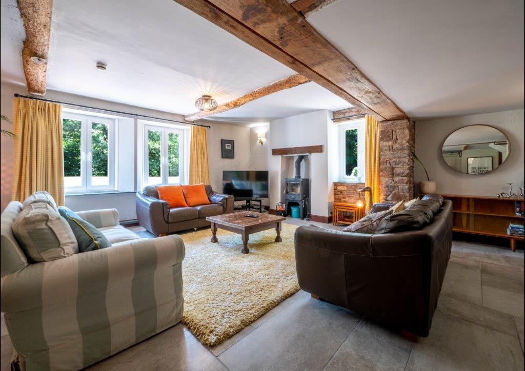 Monnow Valley Studio - large lounge with wood burning stove