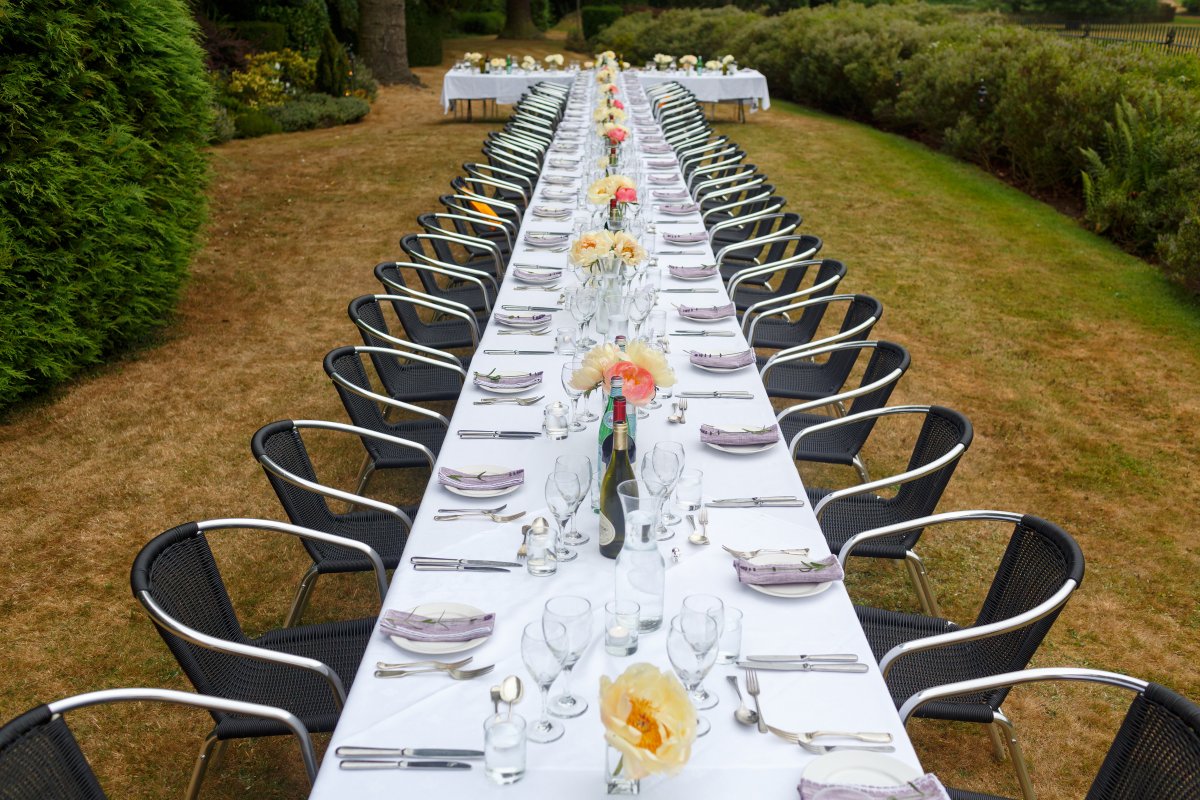 Alfresco dining on the Monkey Puzzle lawn