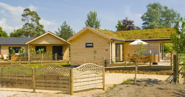 Eco built lodges, with green roof