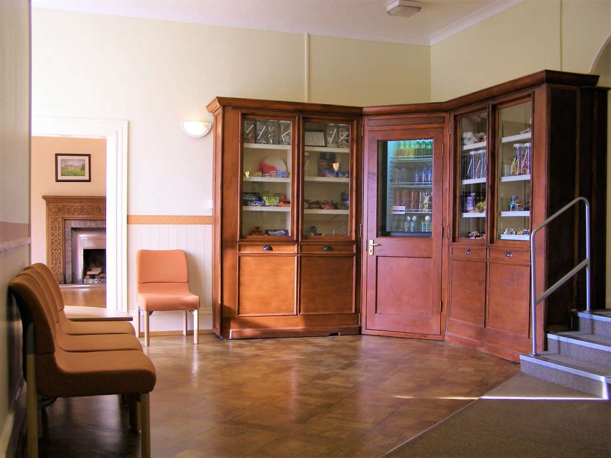 Entrance hall with tuck shop - sweets, chocolates, cans and gifts