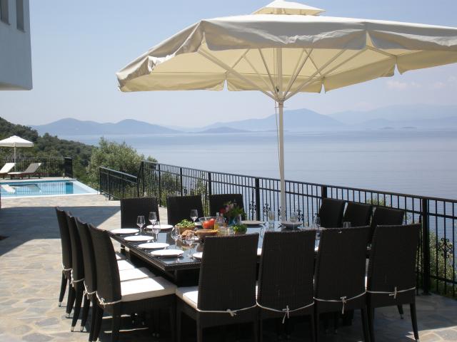 The dining area outside the French windows