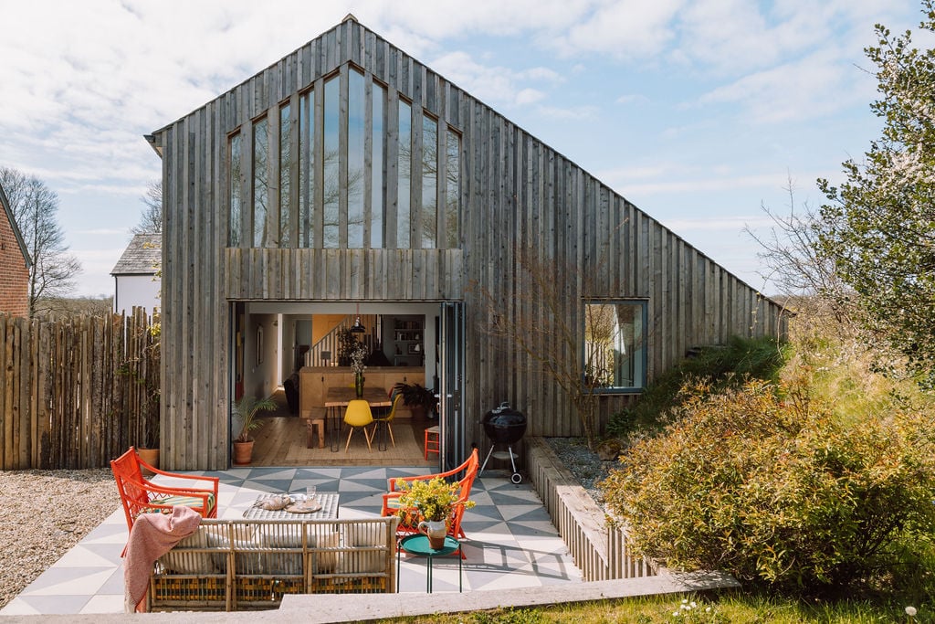 The Cob has large bi-fold doors which open onto the terrace beyond