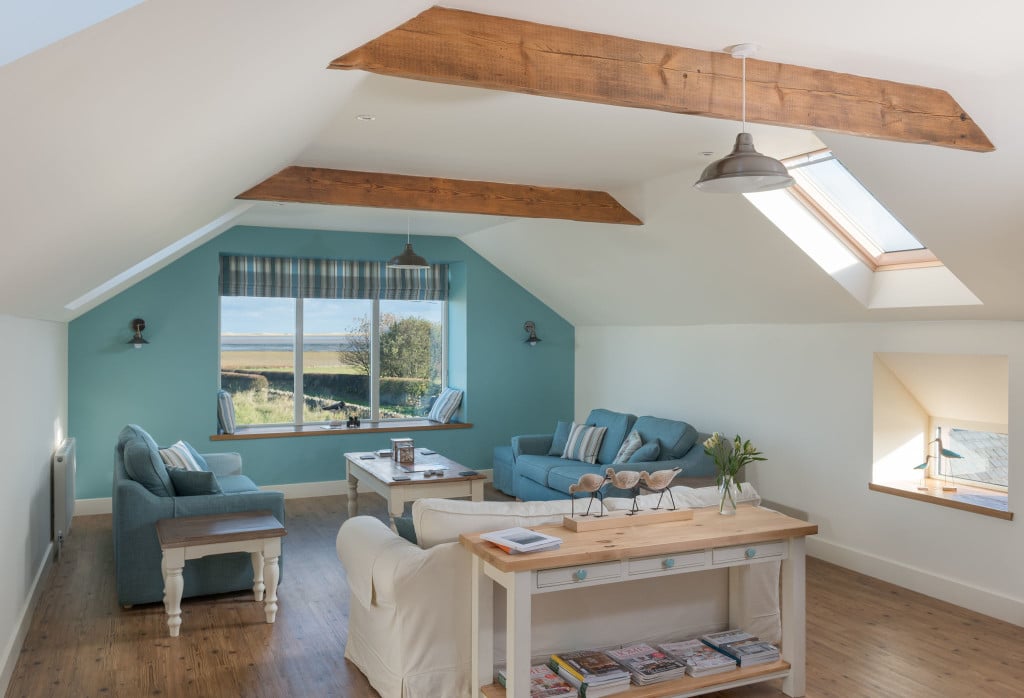 Lounge with picture window looking out to Holy Island