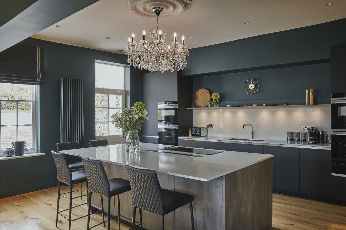 Edgar House - kitchen island and stools great for an informal breakfast