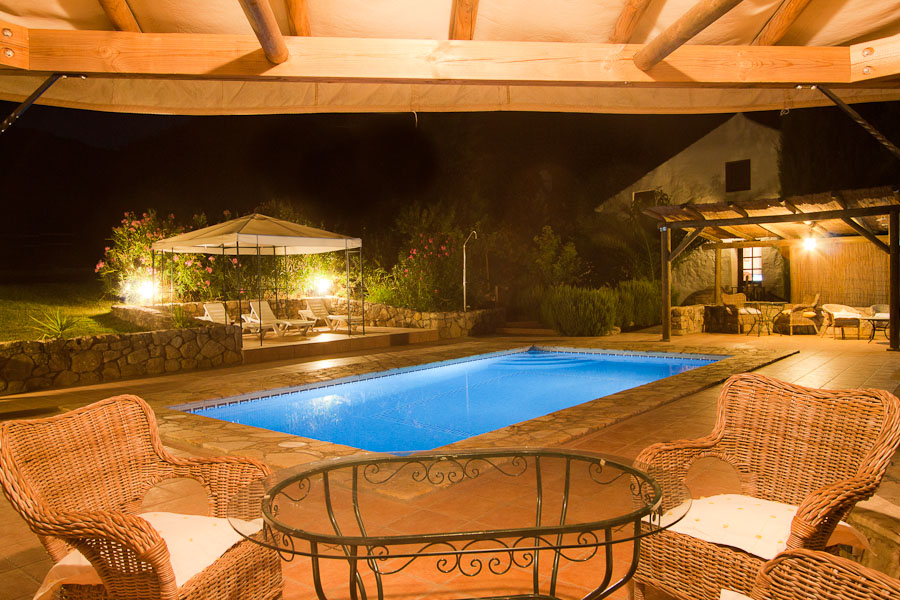 The swimming pool terraces at night