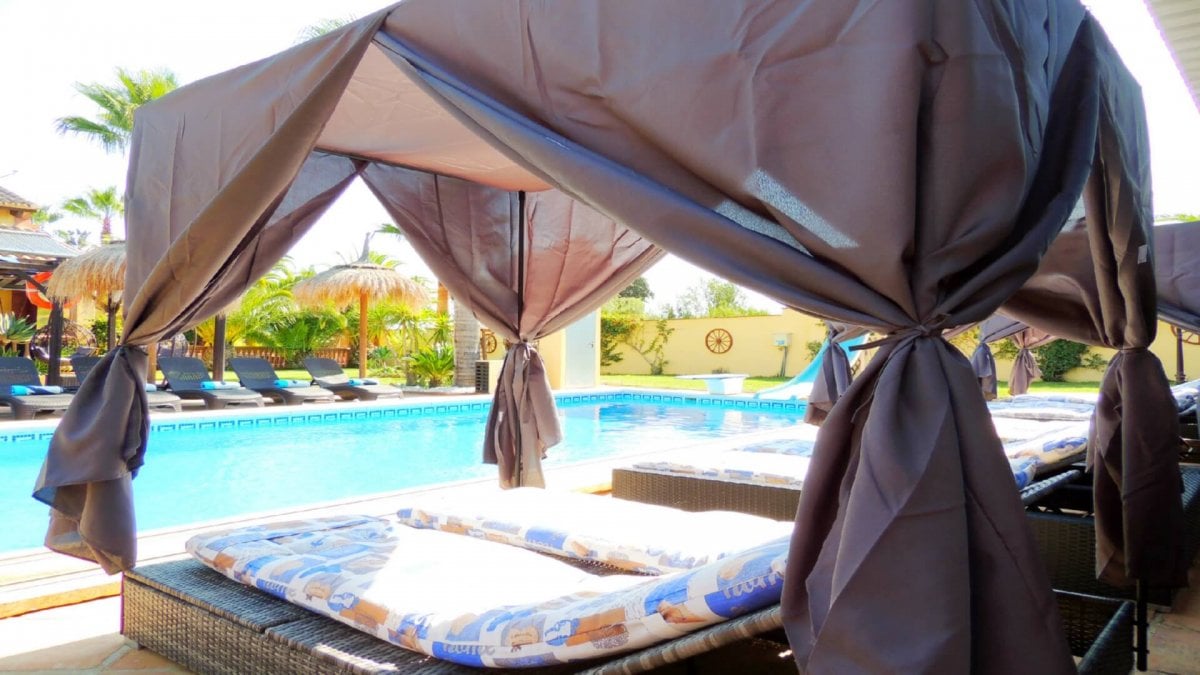 Nikki beach style beds, sun loungers, heated pool