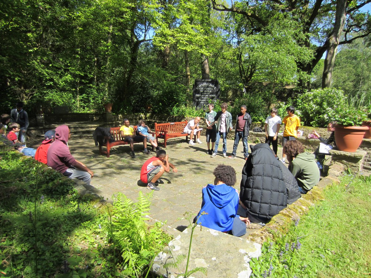 Drama workshop in the Memorial Garden.