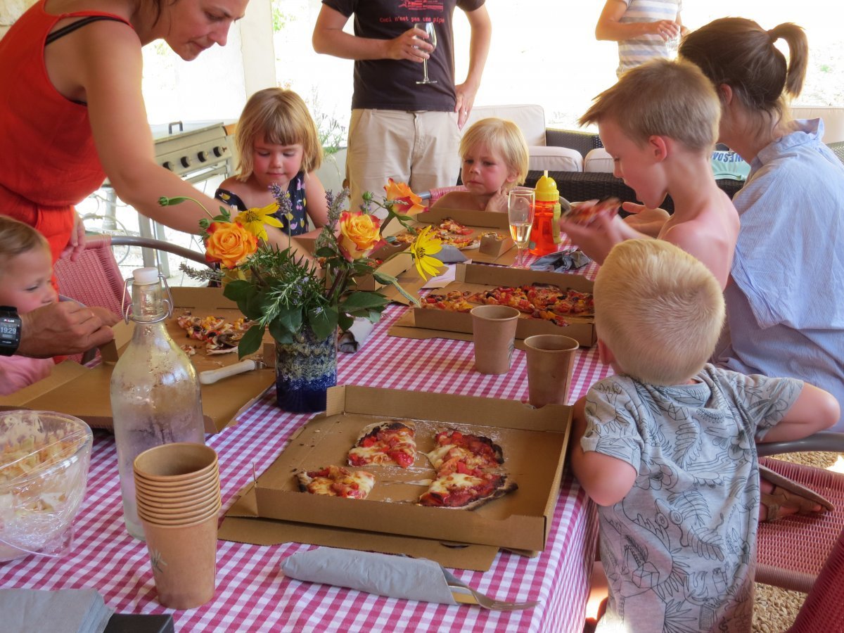 Kids enjoying their own creations on our Pizza Party