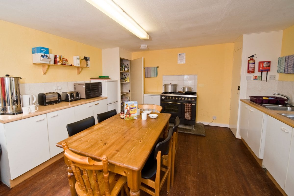 Kitchen and dining area in the bunkhouse