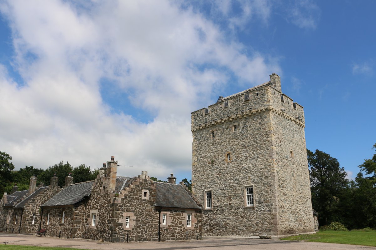 The 14th century keep, Kames Castle, is at the centre of the courtyard cottages
