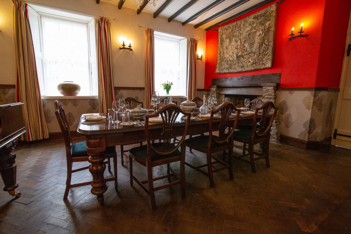 The large dining room with real fireplace