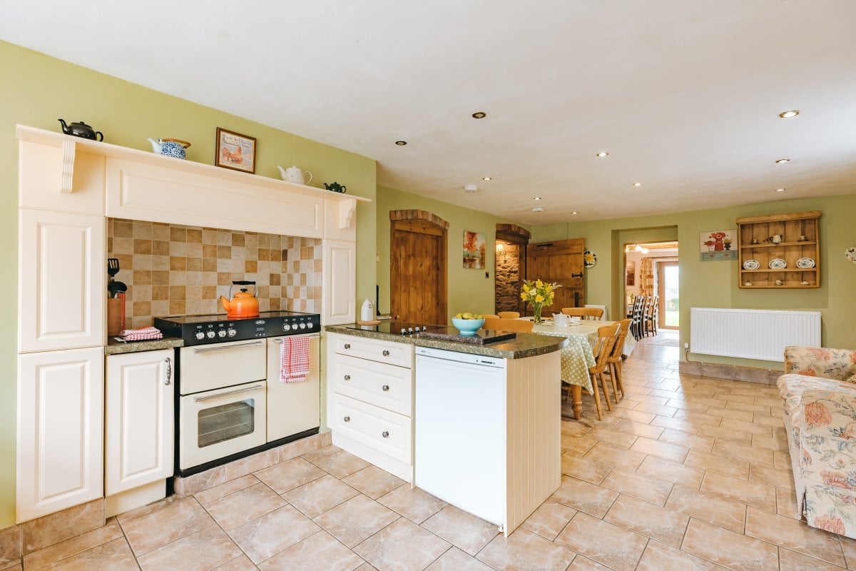 Large open plan well equipped kitchen