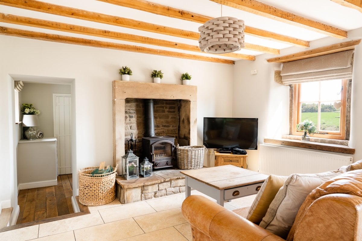 Cosy living space with log burner