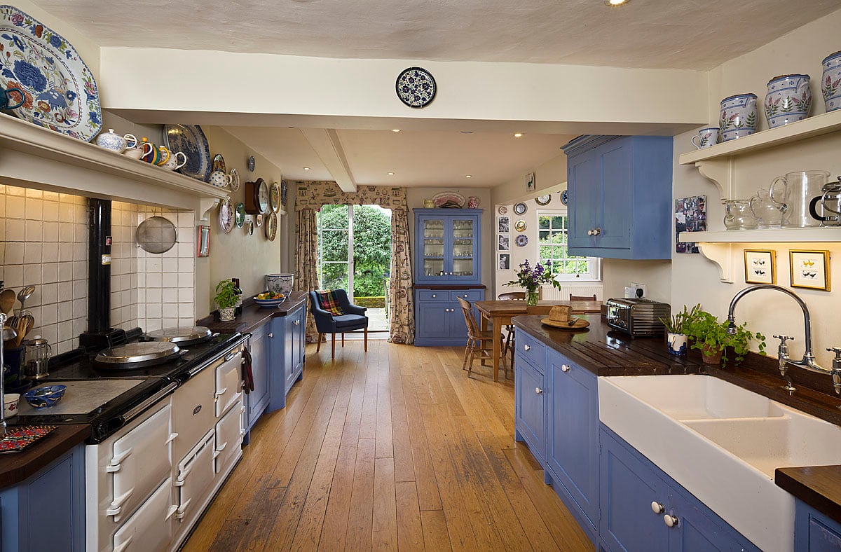 The L-shaped kitchen with Aga at The Old Rectory, Kettlebaston