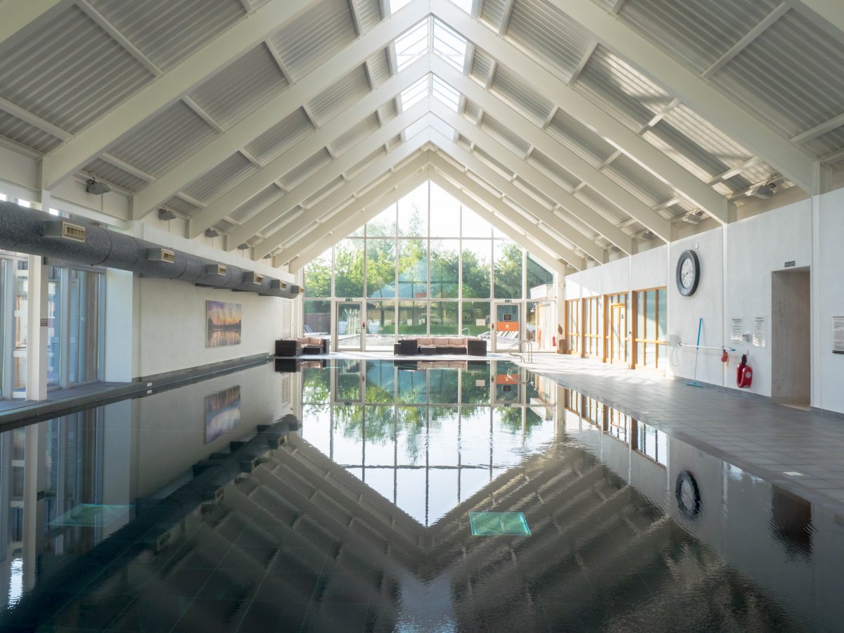 Heated, slate-lined indoor swimming pool