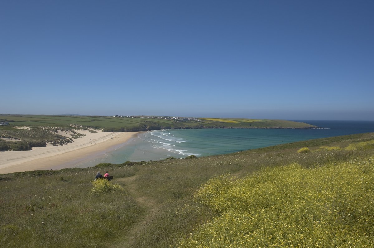 Crantock Beach view from the headland, just a short stroll from Gannel View