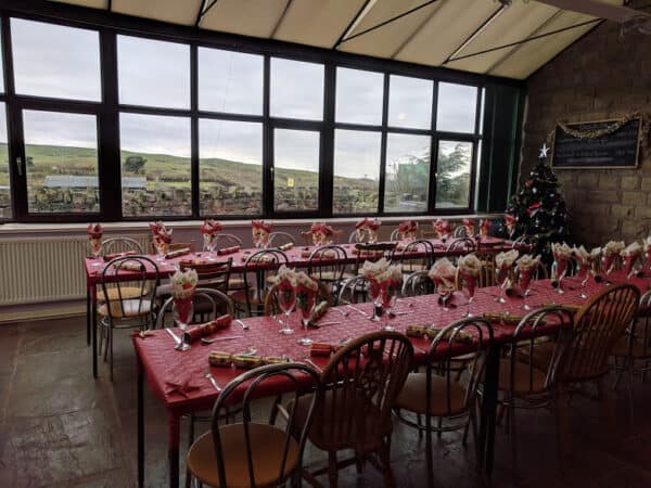 Tables decorated for Christmas