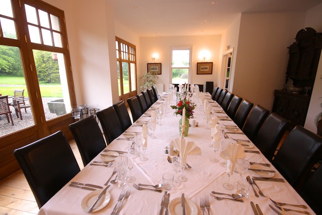 The conservatory set up for dining