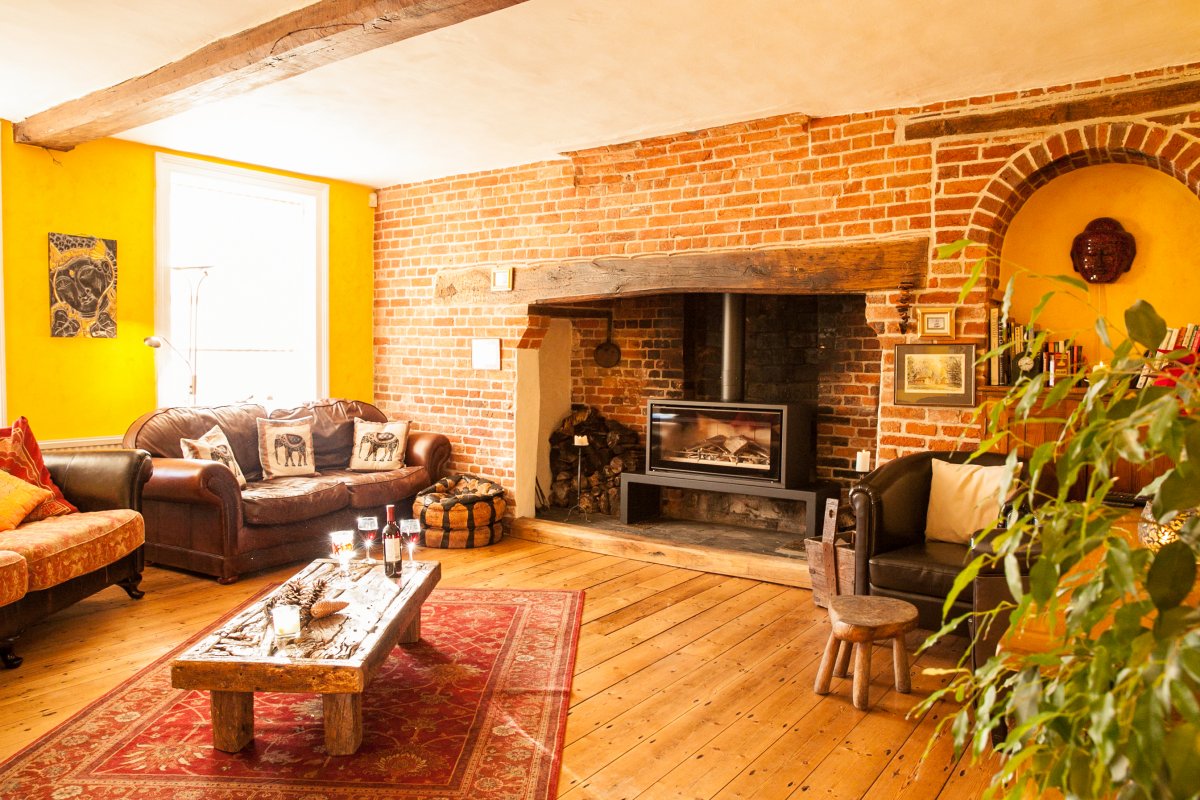 Cosy living room with wood burner