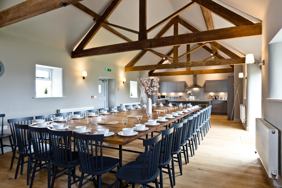 Open plan kitchen and dining space in Manifold Barns