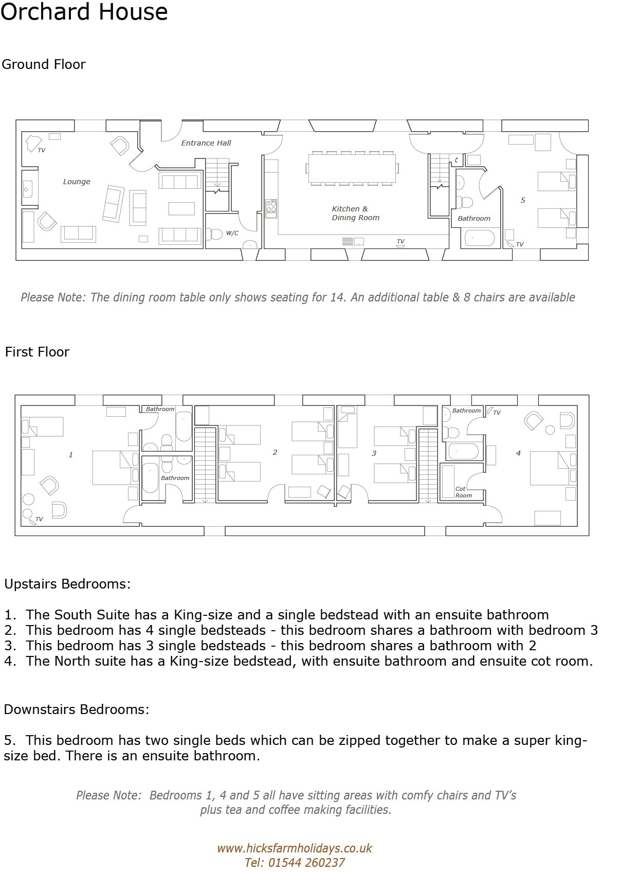 Floor plan of Orchard House. Downstairs bedroom suite.