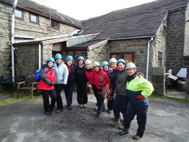 Ready for abseiling at Parson House opc