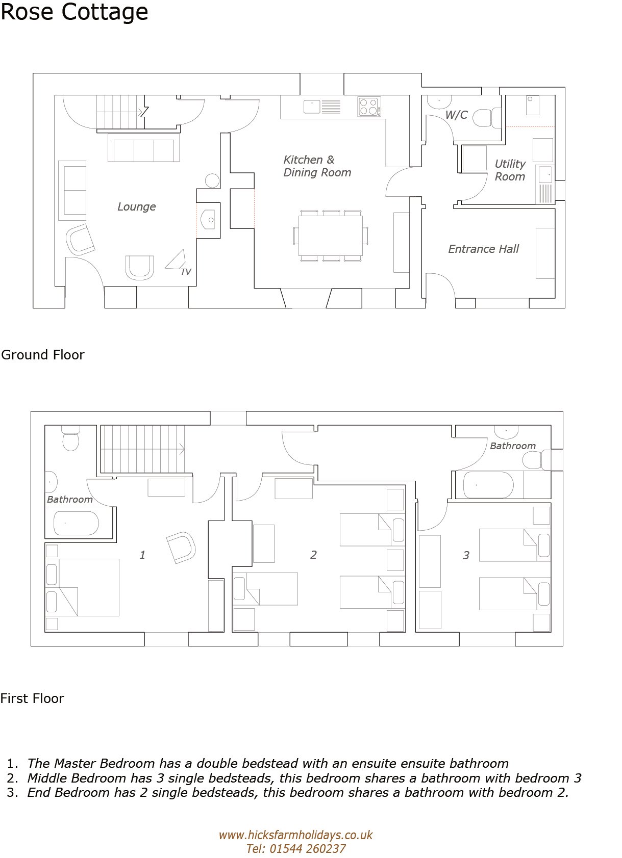 Floor plan of Rose Cottage.